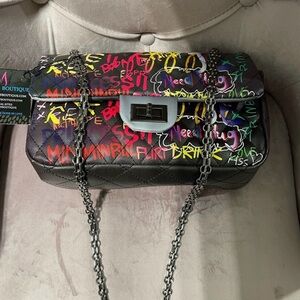 Black Graffiti Chain Bag
